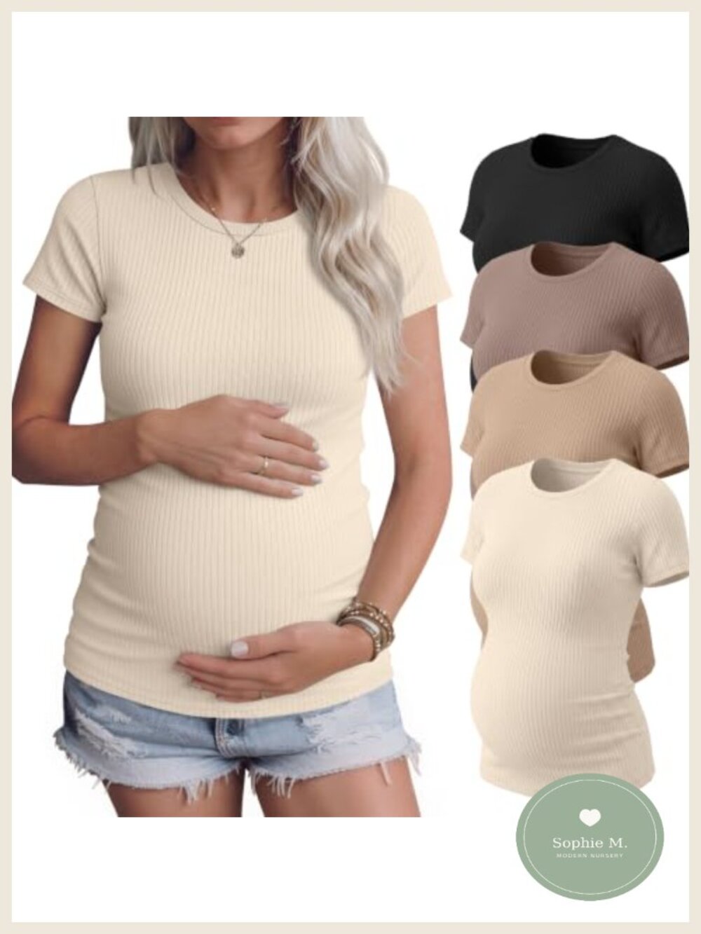 4 Pack Maternity T-Shirts Soft Cotton Spandex Crew Neck Short Sleeve